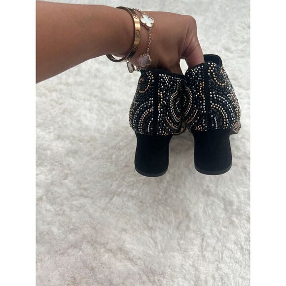 Django & Juliette Leather Suede Silver Gold Studded Ankle Bootie Boots size 37 - Picture 2 of 5